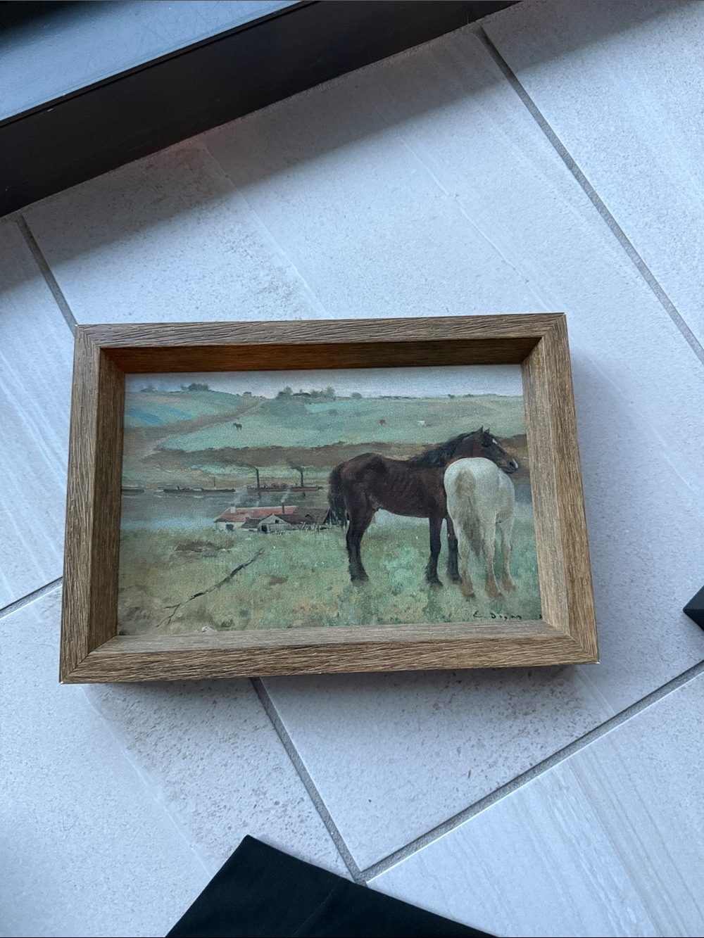 Framed Pastoral Horse Print in Wood Frame